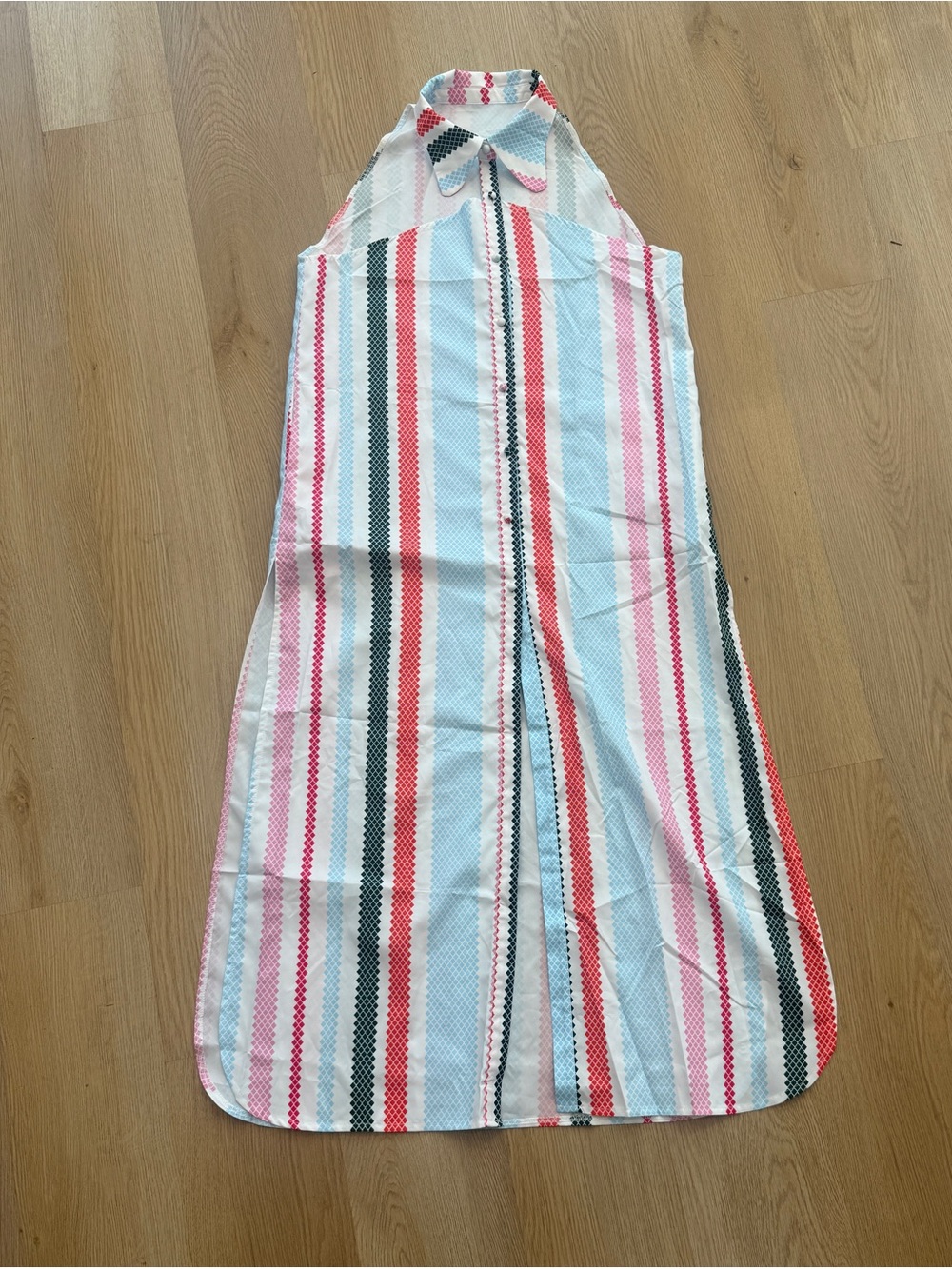 Source Unknown Striped Halter Maxi Dress in Pink, Blue, Red, and Green